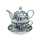 AHKALVTE Porcelain Tea for One Set Beautiful Flower Ceramic Teapot with Cup Gifted Box (Blue and White)