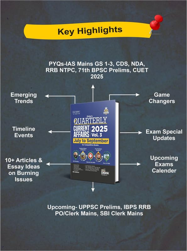 Image of Disha 2026 YEARLY Current Affairs Pack of 4 Quarterly Issues (January to December 2025) for Competitive Exams 8th Edn | Civil Services, UPSC, State PSC, SSC, Banking, Railway, CDS, NDA, CAPF & AFCAT