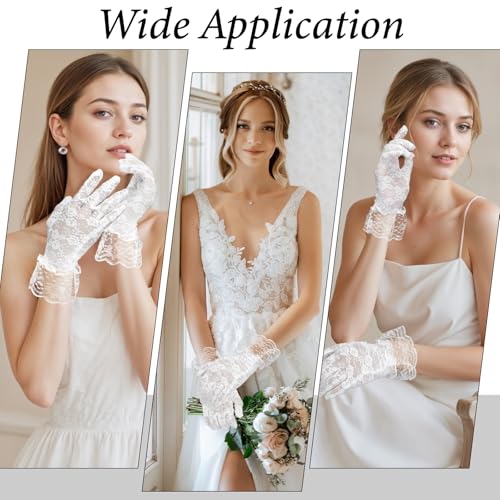 2 Pair Black/White Lace Gloves, Elegant Short Lace Tea Party Gloves Formal Wedding Bridal Mesh Glove for Women Girls2