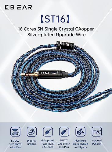 KBEAR ST16 Upgrade-Kabel HiFi In Ear Monitor 16 Kerne 5N Kopfhörer Kabel 2 Meter lang 0,78 mm 2PIN für ZST ZSR ES4 ZS10 AS10 ZST-X EDX KS1 (3,5 mm 2PIN-2 Meter, Schwarz und Blau)