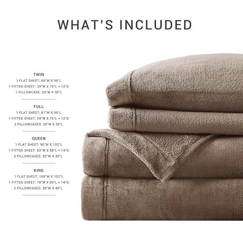 Image of True North by Sleep Philosophy Plush Sheet Set Full, Solid Color, Warm & Soft Bedding Full Size Sheets, Fitted Pocket Fits Up to 16 inch Mattress, Soloft, Full, Brown, 4 Piece