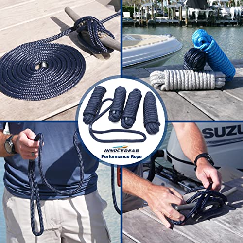 Innocedear 4 Pack 1/2” X 15’ Dock Lines|Marine-Grade Double-Braided Nylon Dock Line With 12” Eyelet.hi-Performance Boat Rope Mooring Rope #TOP5
