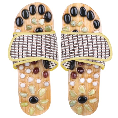 Acupressure Massage Slippers with Earth Stone, Therapeutic Reflexology Sandals for Foot Acupoint Massage Shiatsu Arch Pain Relief, Fit Women 6-7 Feet Size
