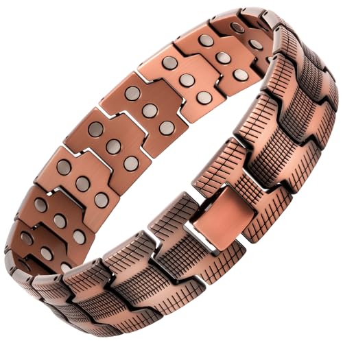 OSDUE Pulseras Magnéticas, Pulseras de Cobre para Hombre, 3 Veces Magnético, Material deAleación de Zinc, Regalo para Hombres