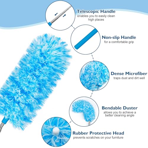 Image of MAVRIZ 12 pcs Microfiber Extendable Duster, Washable & Reusable Duster for Cleaning Small Dusters for Blinds, Electronics, and Furniture