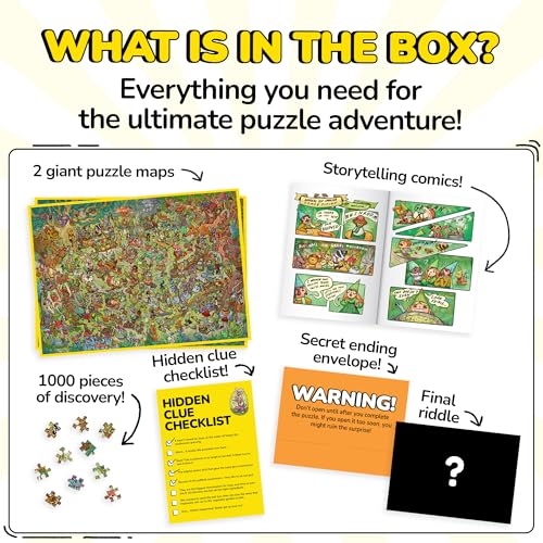 Image of Odd Pieces Jigsaw Puzzles 1000 Pieces with Storytelling Comics, for Women, White Elephant, Mystery Puzzle for Adults & Kids - 19.7'' x 27.6'' Frameable Magic Puzzle Art (Mushroom Mayhem)