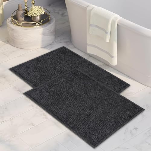 Image of CANWAY 1100 GSM | Pack of 2|50x35 Cm Premium Microfiber Floor Mat | Ultra Soft & Super Absorbent | Anti-Slip Backing | Quick Dry Bath, Bathroom & Kitchen Mat|Dark-Grey