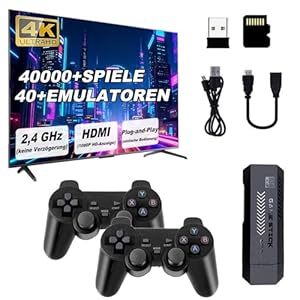 X2 Plus Retro-Spielkonsole mit 2 kabellosen 2,4-GHz-Controllern, 128 GB, über 40.000 Klassische Spiele, 4K-HDMI-Videoausgang, EmuELEC 4.3-System Kinder und Erwachsene