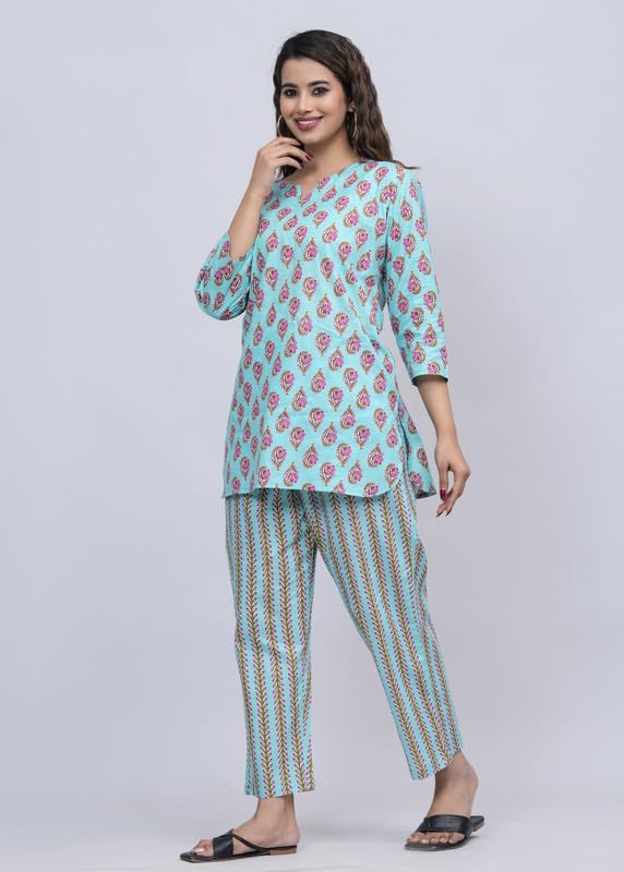 Image of 100% Cotton Printed Night Suit for Women's Shirt and Pyjama Sleep wear Set for Womens and Girls
