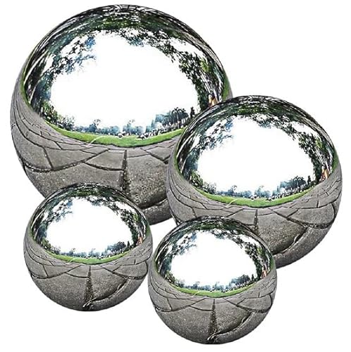 GBS Stainless Steel 4Pcs Gazing Balls Ornament - Globes Floating Pound Mirror Finish - Hollow Reflecting Sphere Decor For Garden Patio - Balls for Pool Pond Water Feature DIY Material.