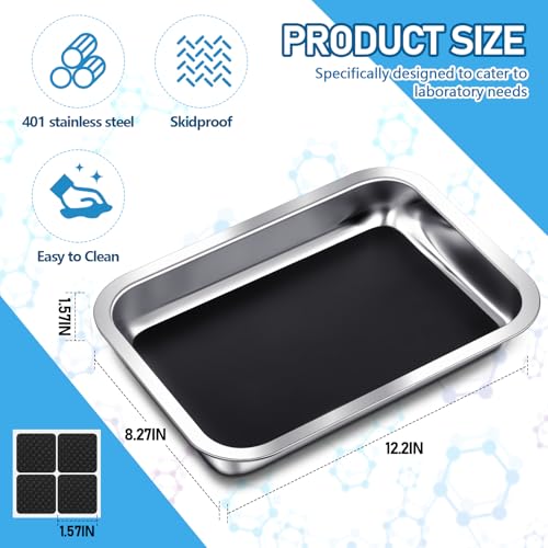 Image of Conelist 4 Set 12.2 x 8.27 Inch Stainless Steel Dissection Pan with Wax and Rubber Nonslip Mat, Reusable Classroom Dissecting Pan, Laboratory Tray for Biology Lab, Science Education Supplies (Black)