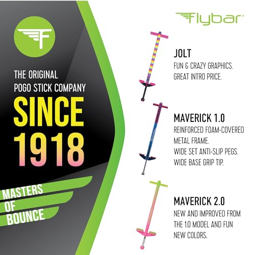 Image of Flybar Maverick Pogo Stick for Kids Ages 5+, 40 to 80 Pounds, Perfect for Beginners, Easy Grip Handles, Anti-Slip Pegs, Outdoor Jumper Toys for Boys & Girls, Outside Toys for Kids