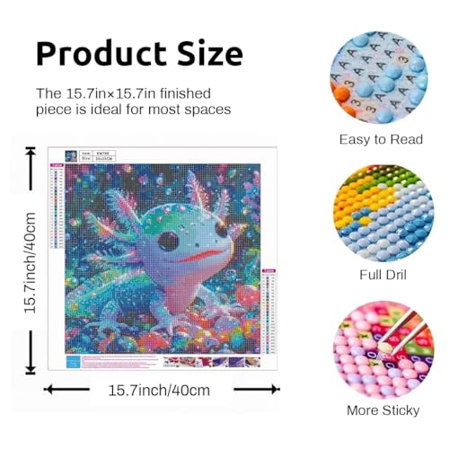 Image of HASTHIP Diamond Painting Kit for Adults 5D Full Drill Gem Round Diamond Art Colorful Axolotl DIY Painting Set for Home Decor and Relaxing Craft Activity