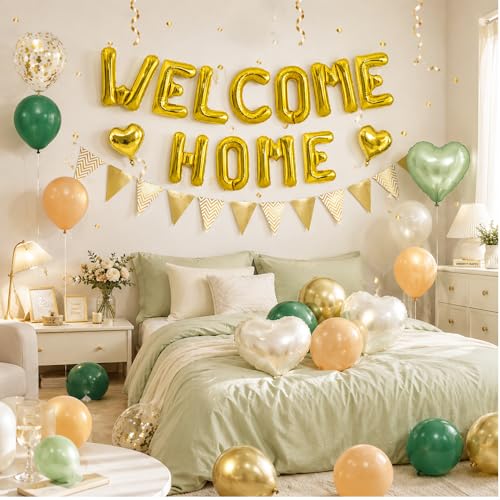 Image of TONIFUL 16 Inch Gold Welcome Home Foil Letter Balloon Banner Decoration Kit