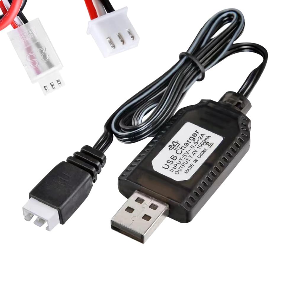 Cable De Carga USB Para Baterías LiPo 3.6V-3.7V Con Conector SM-2P | Indicador LED De Carga | Protección Contra Sobrecargas | Para Coches RC, Barcos, Camiones Y Trenes