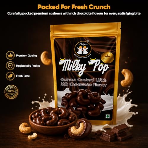 Image of DRIYOZ Milky Pop Chocolate Coated Cashews 250g | Crunchy Roasted Kaju Nuts with Smooth Milk Chocolate Flavour Coating | Premium Sweet Dry Fruit Snack for Gifting, Parties, Travel & Daily Cravings