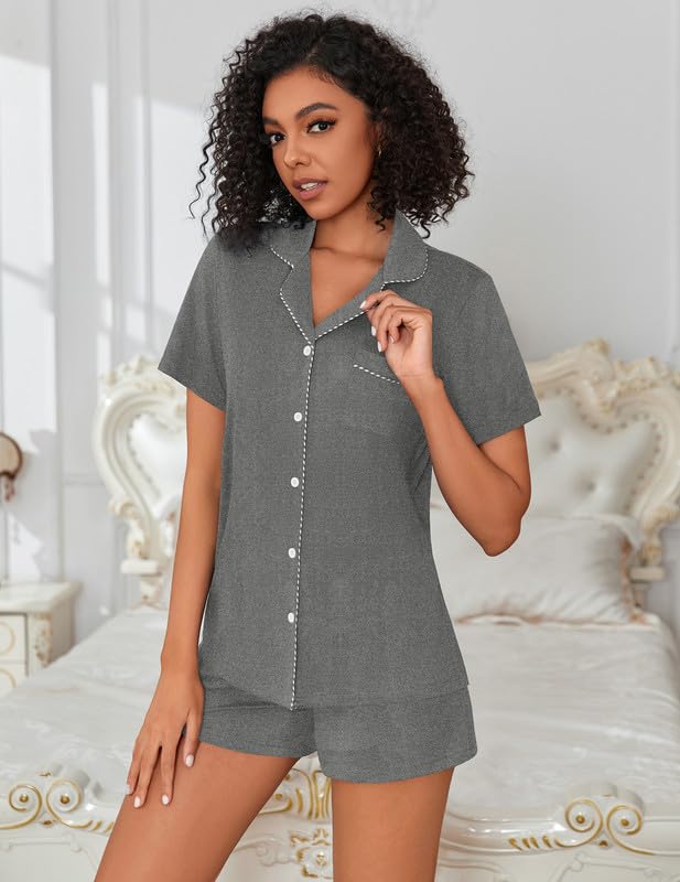 Image of Ekouaer Womens Pajamas Set Button Down Pjs Lounge Sets Short Sleeve Sleepwear Soft Loungewear Nigthwear