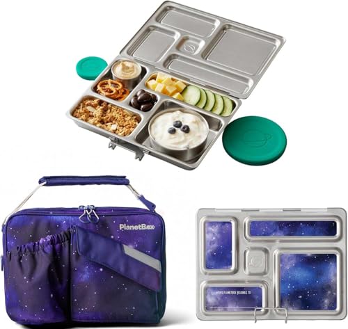 PlanetBox Rover Stainless Steel Bento Box Style Lunch Box Kit for Kids with 5...