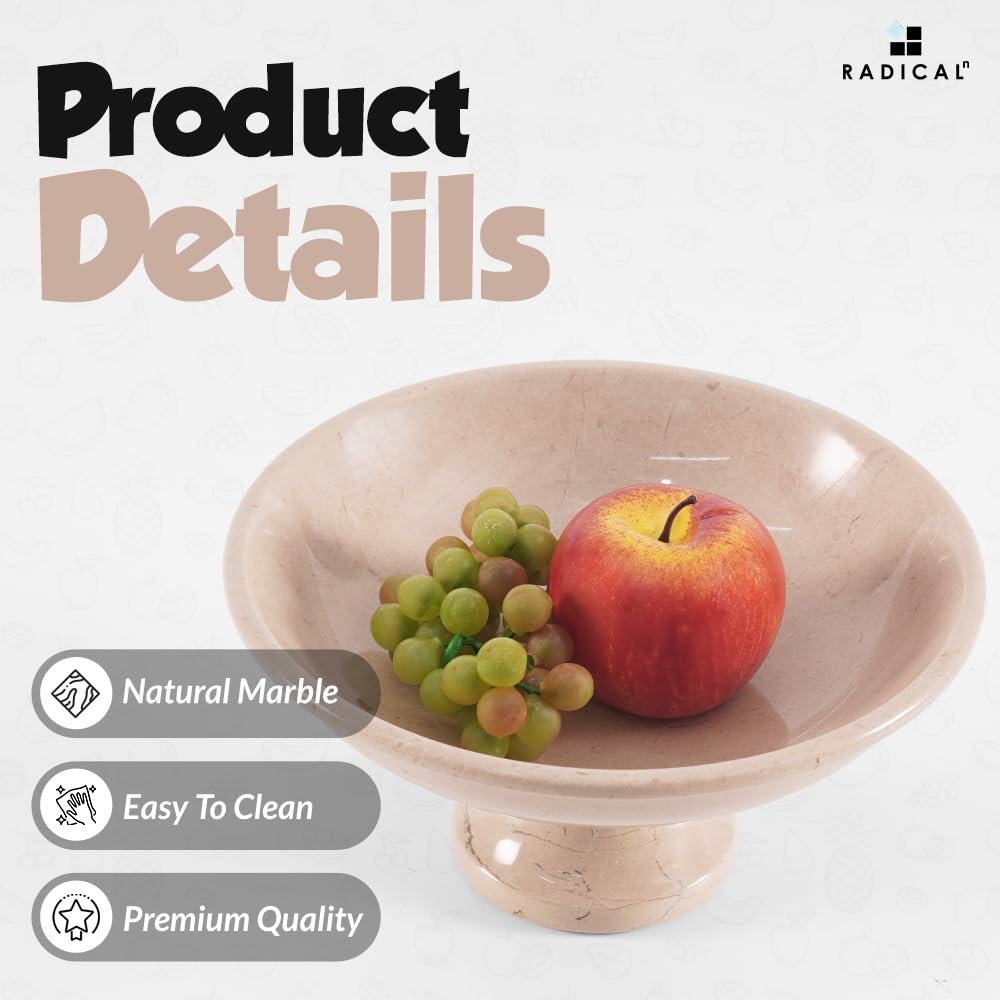 Radicaln - Ciotola per frutta in marmo da 25,4 cm per piano cucina Verona, realizzata a mano, con chiave moderna, ciotola ideale per insalata e servire, supporto per banane
