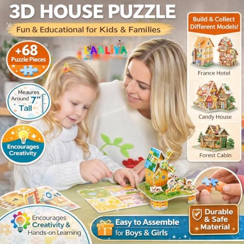 Image of 3D DIY Puzzle House Kit for Kids | Educational Build-Your-Own Cardboard Model House | Creative Construction & Jigsaw Activity Toy for Boys & Girls Ages 4-8 | Fun Learning Craft Set