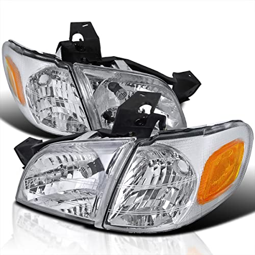 Spec-D Tuning Chrome Housing Clear Lens Headlights + Corner Lights Compatible with Chevy Venture 1997-2005, Oldsmobile Silhouette, Pontiac Montana Trans Sport, L+R Pair Head Light Lamp Assembly