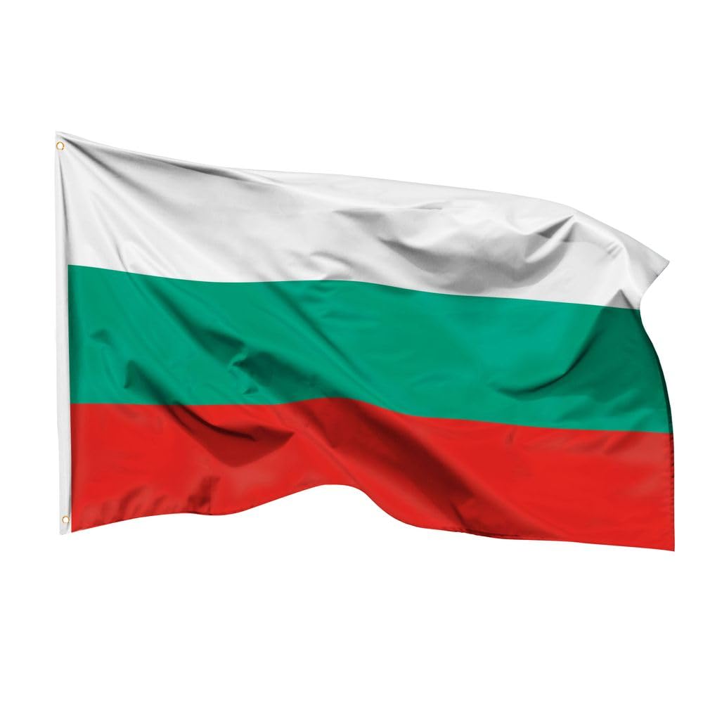 PHENO FLAGS Bulgaria Flag 90 x 150 cm - Weatherproof National Flag Made of Polyester with Double Stitching and Metal Eyelets