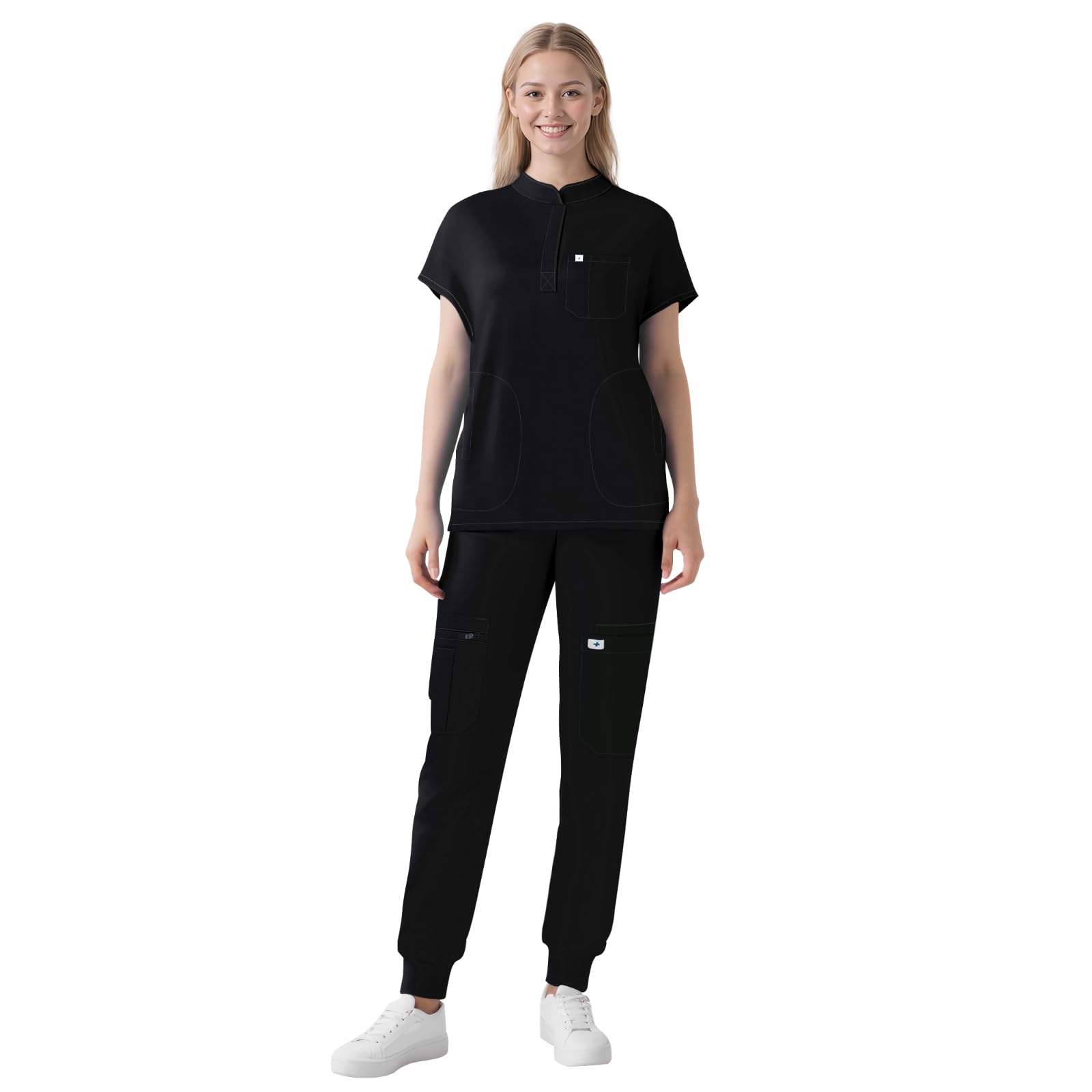 Scrubs for Women Set - Cool Stretch Scrub Top Jogger Pants with 11 Pockets Breathable Nursing Uniform Scrub