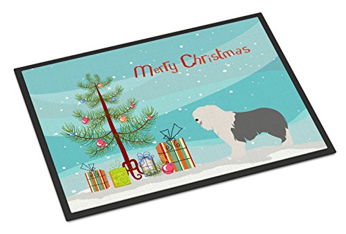 Caroline's Treasures BB8466MAT Old English Sheepdog Christmas Doormat 18x27 Front Door Mat Indoor Outdoor Rugs for Entryway, Non Slip Washable Low Pile, 18H X 27W