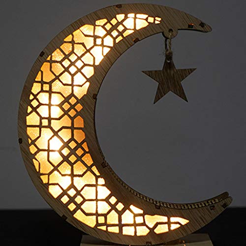 Ewrt Ramadan Eid Mubarak Moon Star Decorations Lights, Wood Eid Mubarak Decorations For Home Table #TOP4