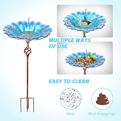 Bird Baths For Outdoors, Glass Birdbaths Outdoor Garden Birdfeeder With Metal Stake Blue (Height:31Inch) #TOP4