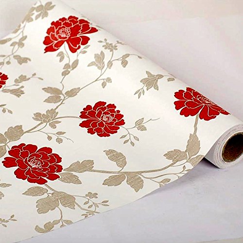 Yifely Red Peony Shelf Liner Self-Adhesive Furniture Paper Old Dresser Drawer Decor Sticker 17.7 Inch By 9.8 Feet #TOP2