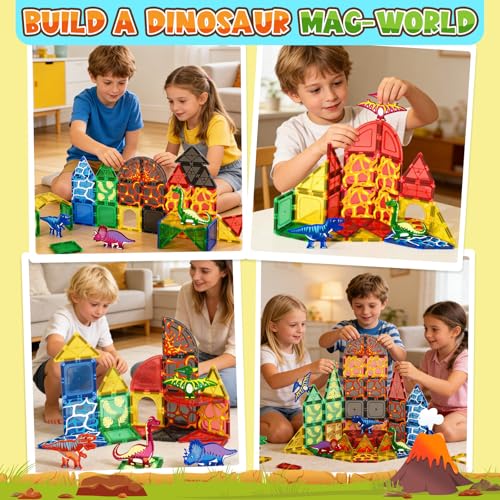 image for Coodoo Dinosaur Toys Magnetic Tiles Lava Dinosaur World Set - Magnetic