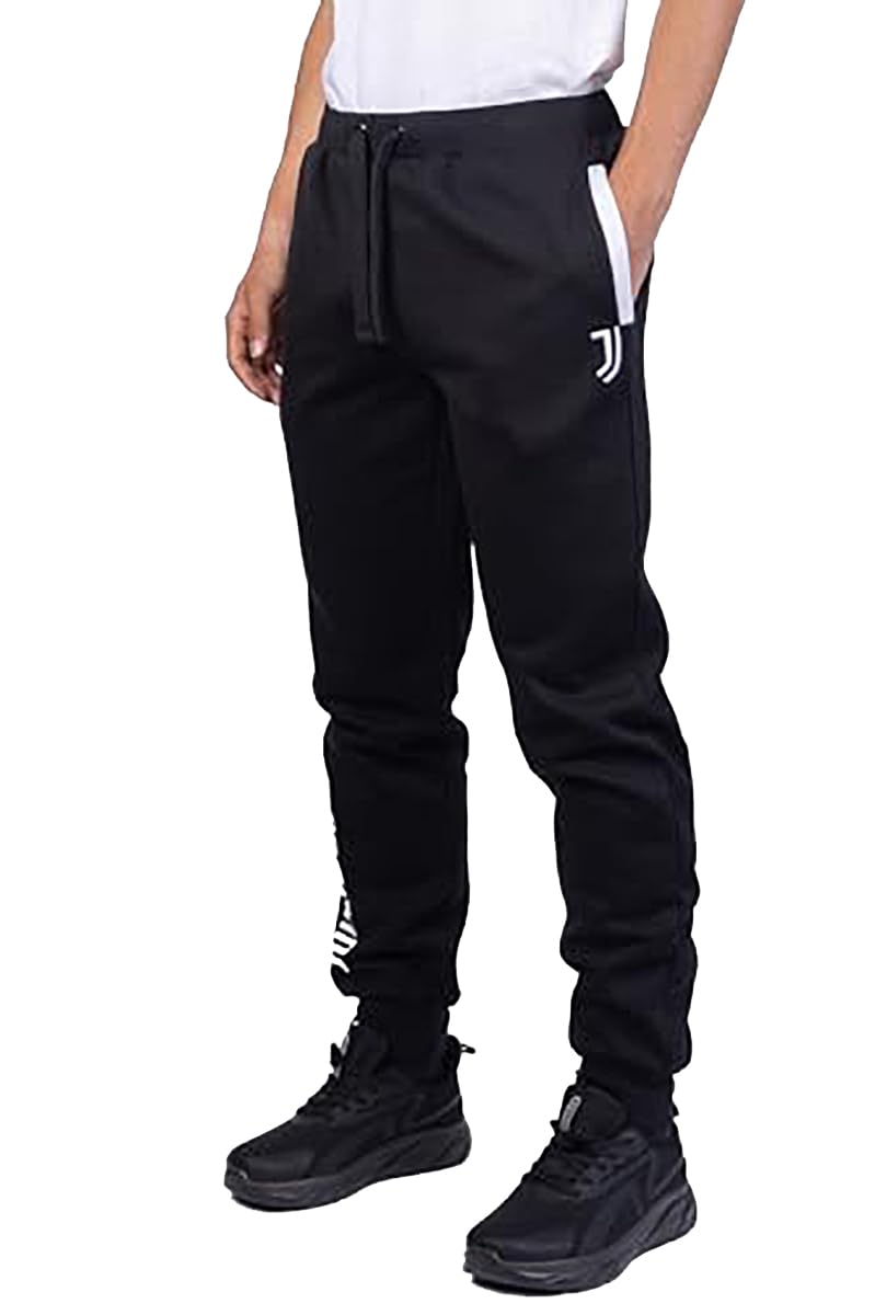Juventus, Pantalone Homewear in Felpa Garzata, Coulisse in Vita, Due Tasche Laterali, Colore Nero con Logo Juventus