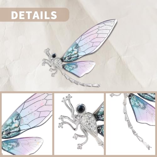 Image of Elegant Rhinestone Dragonfly Brooches Pin, Delicate Insects Brooch Lapel Pins for Women Men Wedding Party