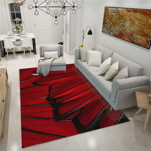 Tapis du salon lavable en machine 200x260CM rouge à plumes