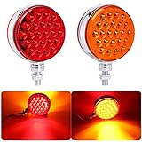 2pcs 4 Inch Amber Red Round Double-Face Pedestal Fender Light with Stud Mount, 48 LED Stop Turn Tail Signal Trailer Light for Semi Truck Peterbilt Kenworth Freightliner Towing Dual-Face Waterproof
