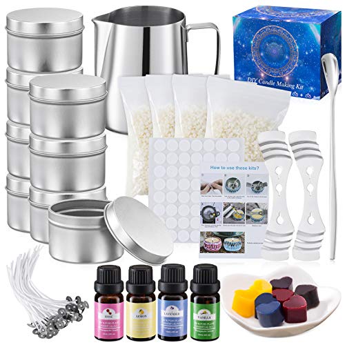 Beauenty Scented Candle Making Tool DIY Candle Wax Cup Candle Making Kit Handmade Plant Essential Oil Tin Can Gift Set Easy to Make for Beginners Diy Starter Set (Silver)