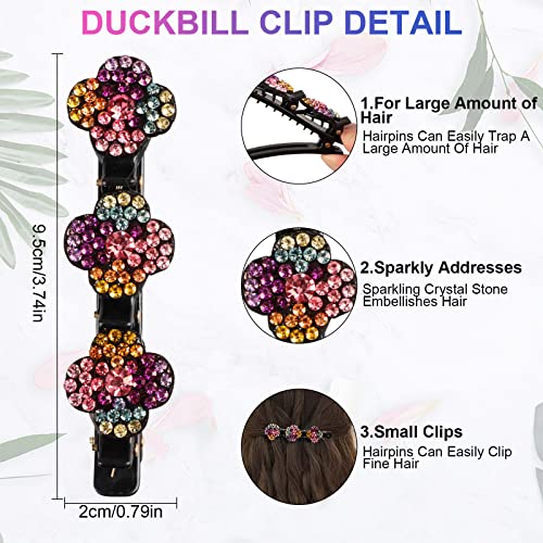 8 Pack Shiny Crystal Stone Braided Hair Clips, Braided Hair Clips With Rhinestones For Women And Girls, Rhinestone Flower Barrettes With Small Barrettes, Four Leaf Clover Short Hair Clips Duckbill Barrettes For Thick Hair #TOP5