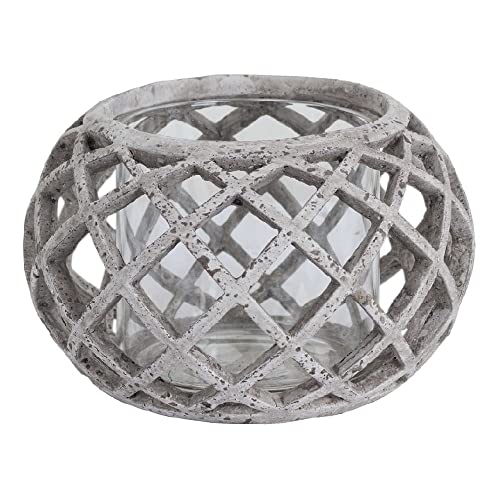 Grey Stone Textured Ceramic Lattice Round Hurricane Lantern Tealight Holder | 17cm Diameter | New Home Gift | Birthday Present