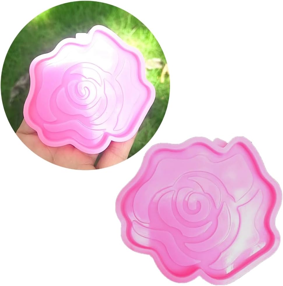 Generic Silicone Rose Flower Mold for DIY Crafts and Jewelry Making Rose Pendant Coaster, Pink