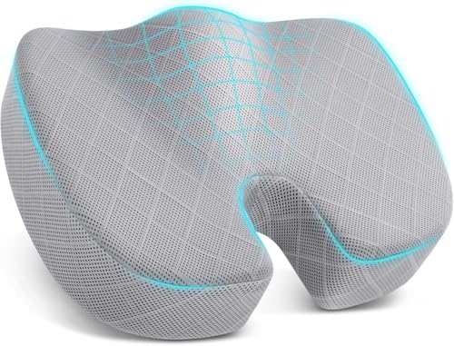 Image of Seat Cushion for Office Chair Memory Foam Non-Slip Cushion Back, Relief Chair Pad, Butt Pillow for Office Chair, Car, Computer Desk (Grey, SEAT CUSION)