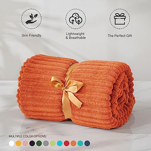 Image of BEDELITE Fall Throw Blanket for Couch - 3D Ribbed Jacquard Soft & Warm Decorative Burnt Orange Blanket, Cozy, Plush, Fluffy, Fuzzy Fleece Throw Blanket for Bed, Sofa 50x60Inches