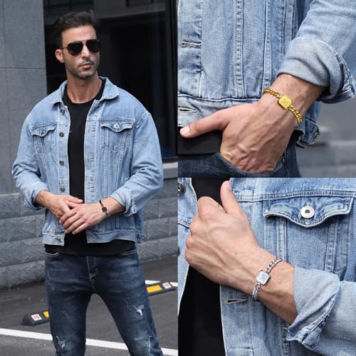 Image of Bellino Initial Bracelet Cuban Link Chain Mens Bracelets Jewelry Gifts | Initial Cuban Link Bracelet for Mens Bracelet Adjustable Size Stainless Steel Men Jewelry Birthday for him Dad Brother Son