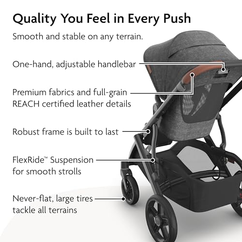 Image of UPPAbaby Vista V3 Convertible Single-to-Double Stroller for Baby & Toddler, 30+ Configurations, Car Seat Compatible, All-Wheel Suspension, XL Basket - Greyson (Charcoal Melange /Carbon Frame)