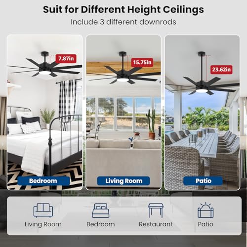 Image of 60 Inch Ceiling Fans with Lights and Remote, Dual Color 6 Blades, Bedroom Living Room Office Library Cafe Outdoor Industrial, 3CCT Dimmable, 6 Speed Reversible Quiet DC Motor, Black /Wood Grain