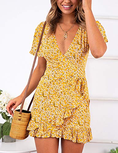 Relipop Vestido de verão feminino de manga curta com estampa e gola V casual, T5, Small