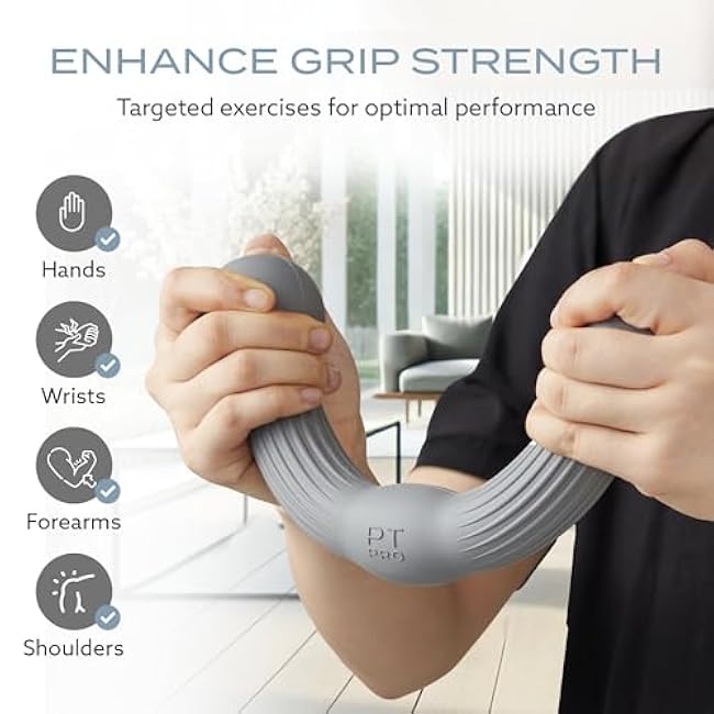 PT Pro Tennis Elbow Trainer For Physical Therapy, Textured Grip, Elbow Pain Relief, Resistance Bar For Tendonitis And Golfer's Elbow, Improve Grip Strength, Pickleball Elbow And Golfer's Elbow, Gray