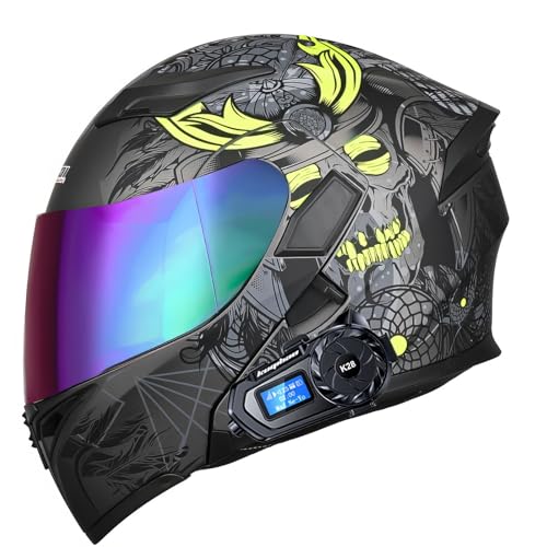 WLYEZAU Casque De Moto Modulable Bluetooth 5.3, Casque Intégral Rabattable, Homologué ECER 22.06, Double Visière Antibuée, for Hommes Et Femmes(O,2XL=63-64CM)