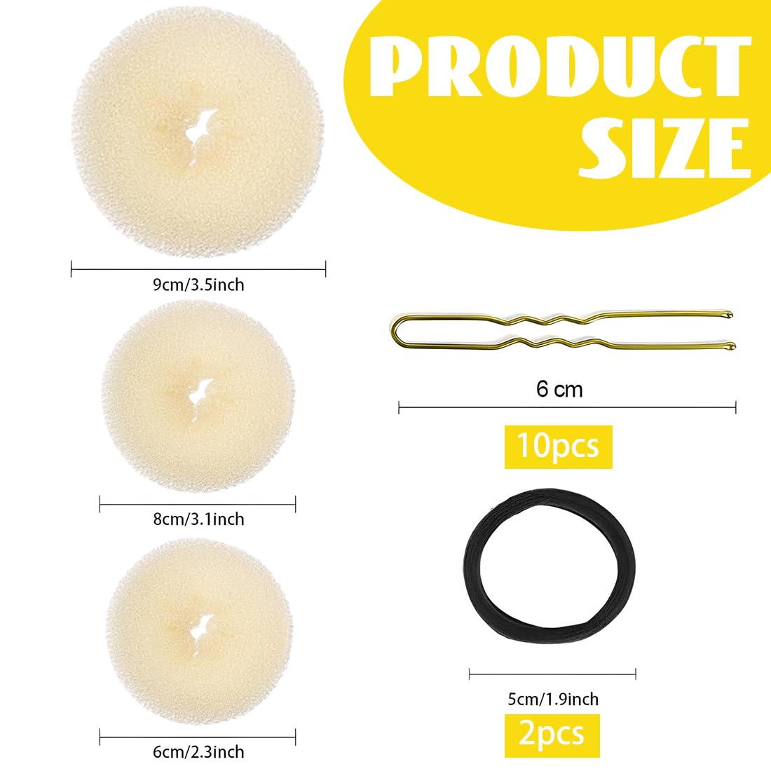 Donut Moño Kit 3 Piezas Beige, 10 Horquillas Doradas, Accesorios de Peinado para Bailarinas