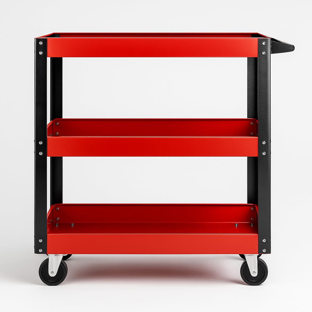 Carro de Herramientas con Ruedas vacío Carro de Taller mecánico para Herramientas con 3 Bandejas de Almacenamiento y Asa Lateral para Garaje Mecánico Hogar. 70 x 35 x 76 cm